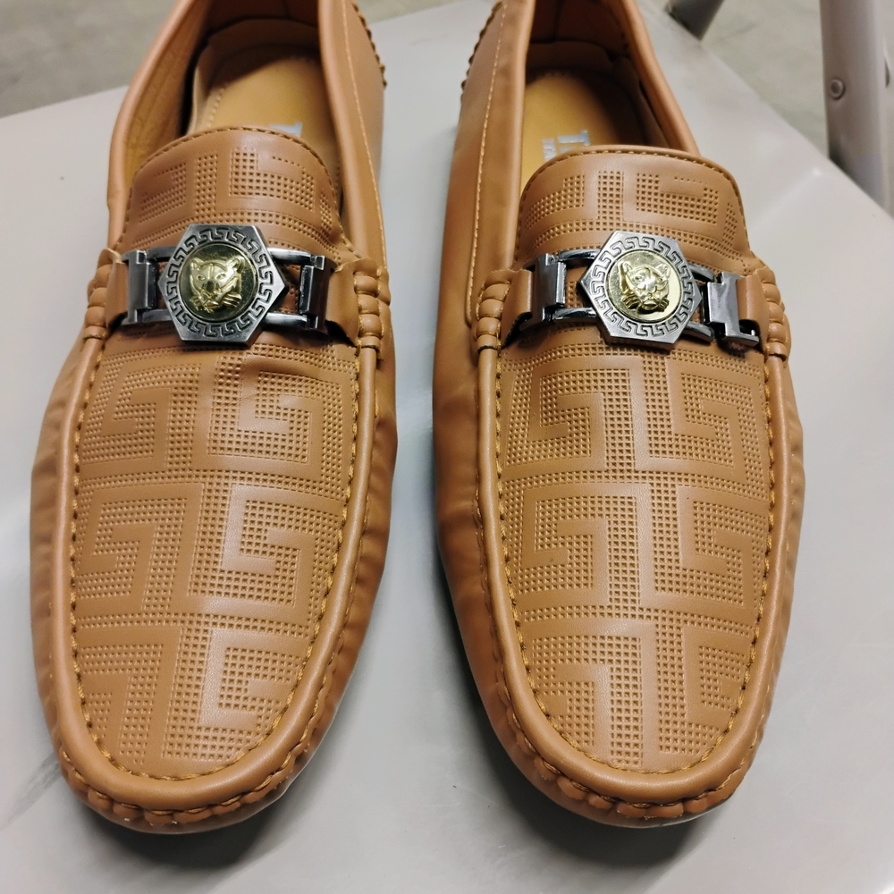Elegant Tan Loafers with Metallic Accents